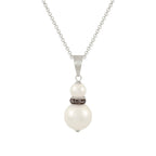 Alpine Black Diamond Crystal White Shell Pearl Silver Tone Pendant