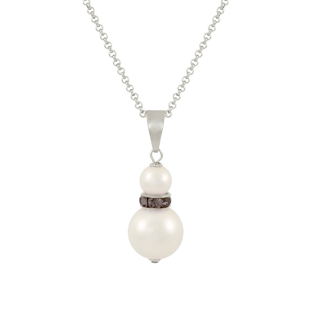 Alpine Black Diamond Crystal White Shell Pearl Silver Tone Pendant