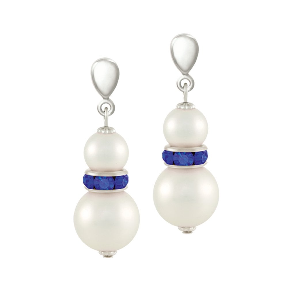 Alpine Sapphire Blue Crystal Shell Pearl Silver Tone Drop Clip On Earrings