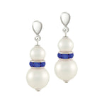 Alpine Sapphire Blue Crystal Shell Pearl Silver Tone Drop Clip On Earrings