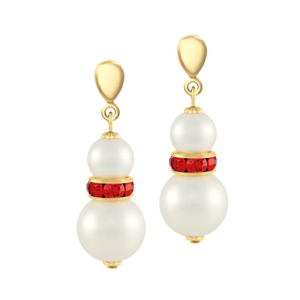 Alpine Red Crystal Shell Pearl Gold Tone Drop Clip On Earrings