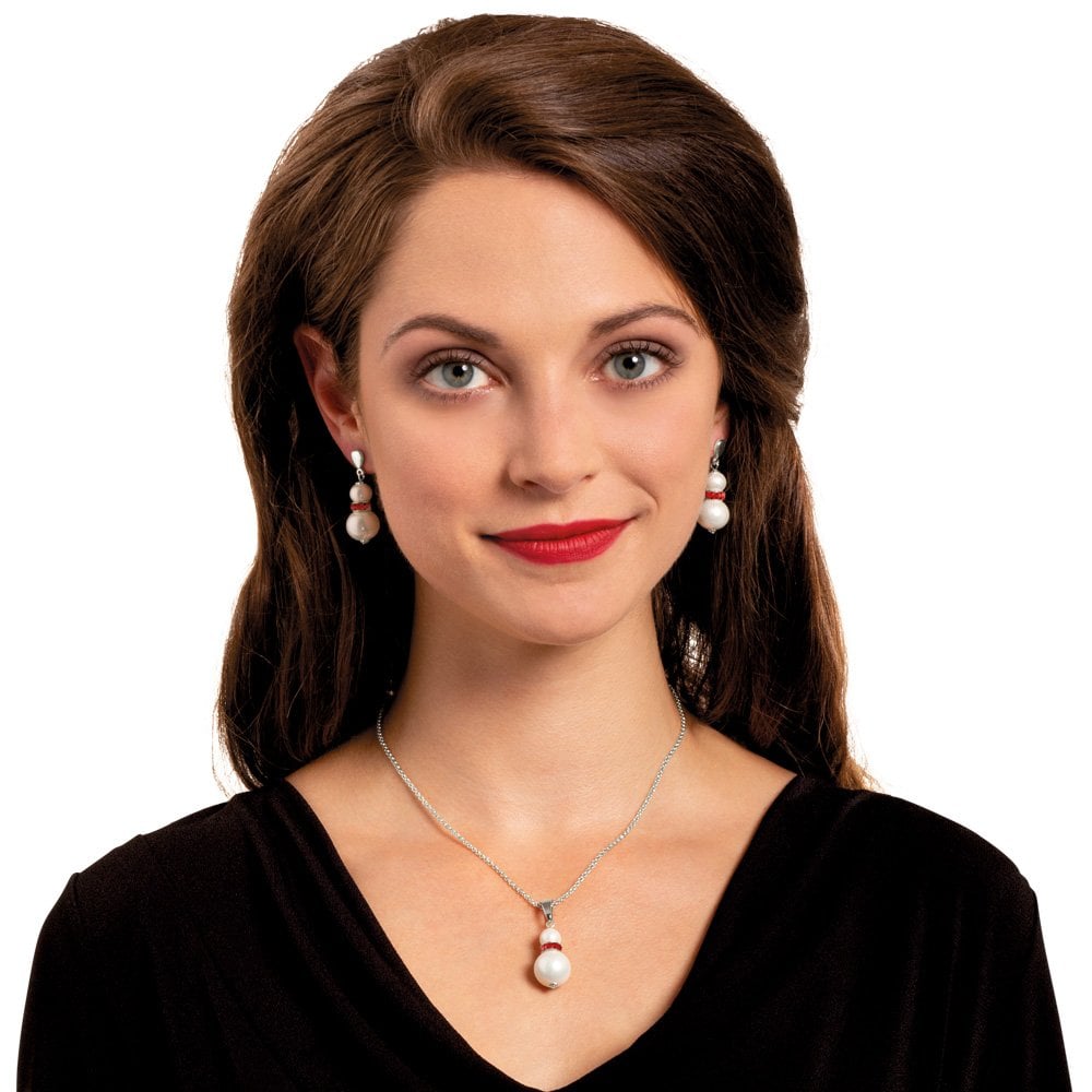 Alpine Red Crystal Shell Pearl Silver Tone Drop Clip On Earrings