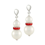 Alpine Red Crystal Shell Pearl Silver Tone Drop Pierced Earrings