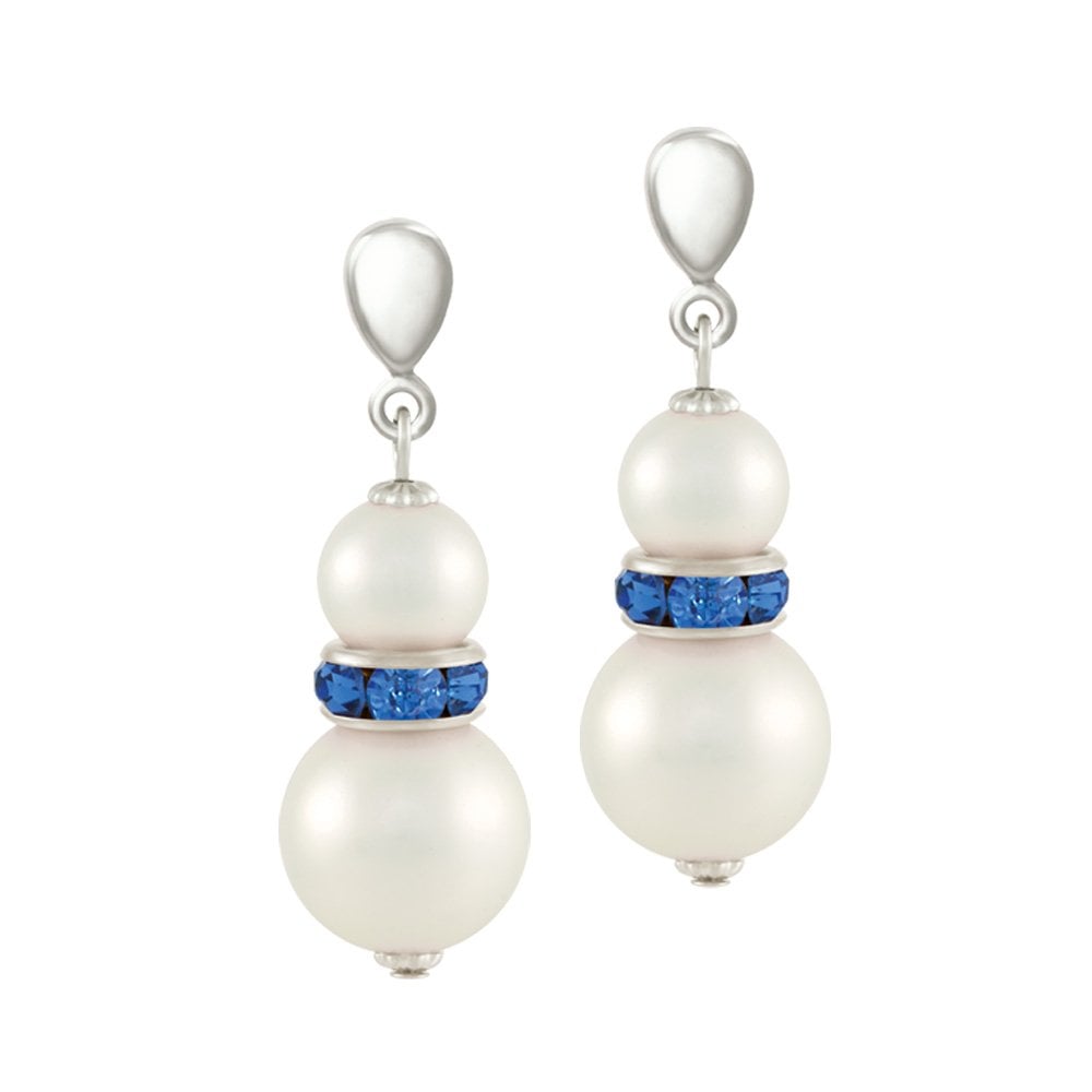 Alpine Lt Sapphire Blue Crystal Shell Pearl Silver Tone Drop Pierced Earrings