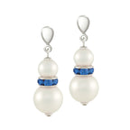 Alpine Lt Sapphire Blue Crystal Shell Pearl Silver Tone Drop Pierced Earrings