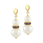 Alpine Black Diamond Crystal Shell Pearl Gold Tone Drop Pierced Earrings