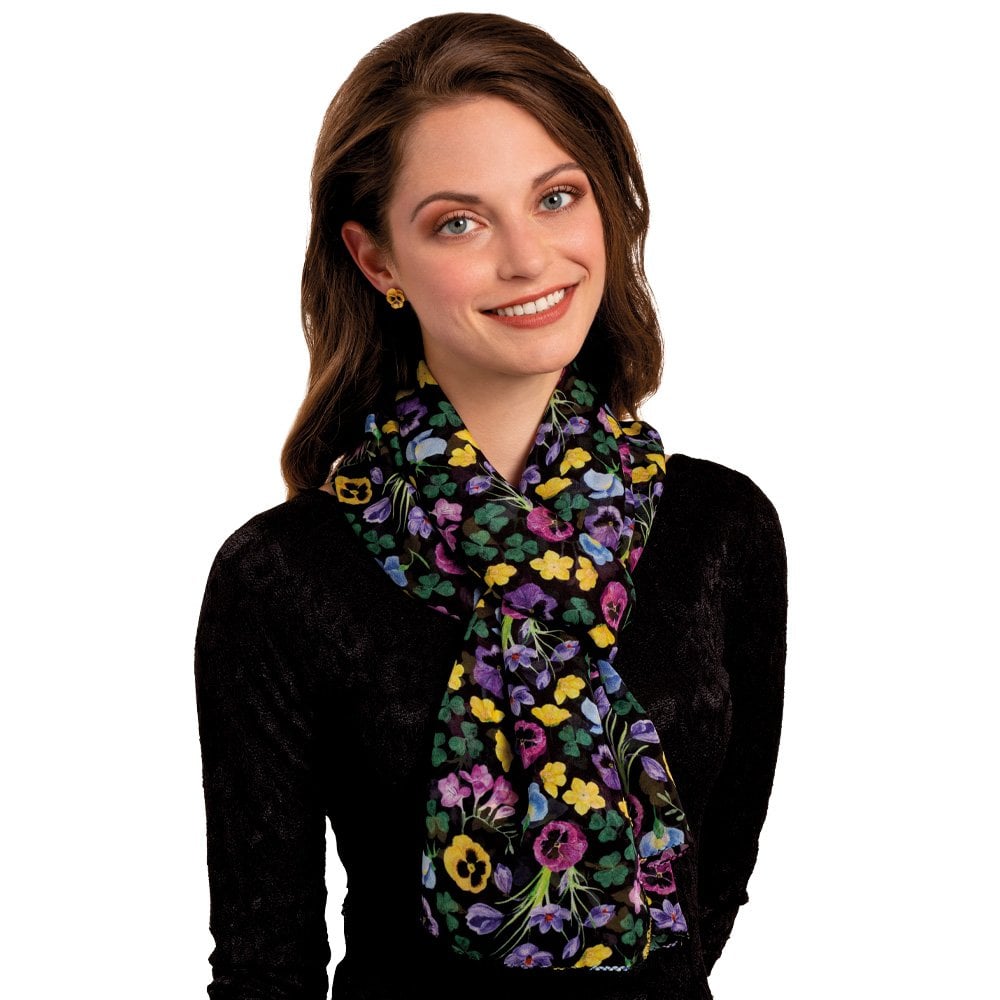 Country Garden Black Multi Coloured Floral Pure Silk Scarf