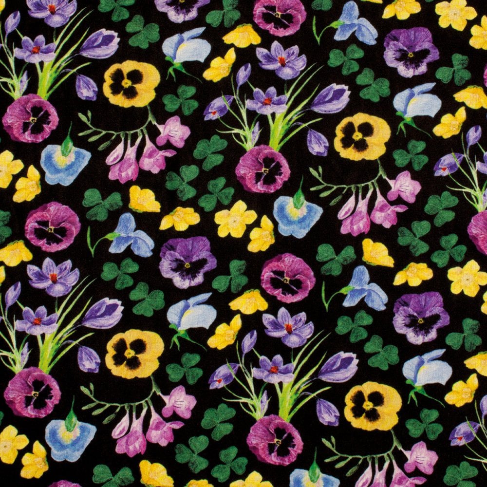 Country Garden Black Multi Coloured Floral Pure Silk Scarf