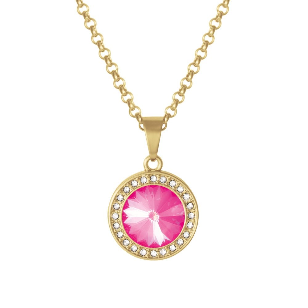 Viva Ultra Pink Austrian Crystal Gold Tone Pendant