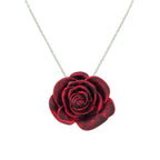 Red Red Rose Enamel Silver Tone Flower Pendant