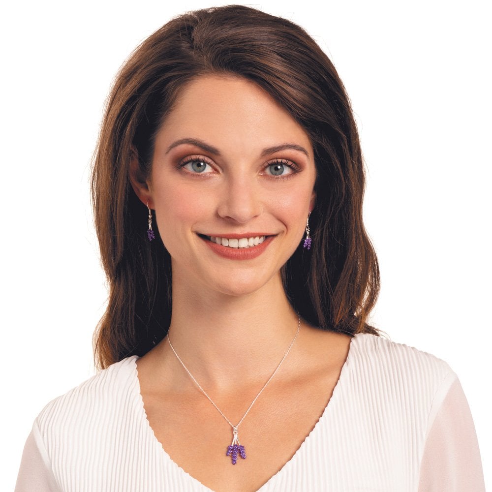 Lavender Purple Enamel Silver Tone Flower Drop Pierced Earrings