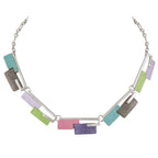Contemporary Multicoloured Enamel Silver Tone Statement Necklace