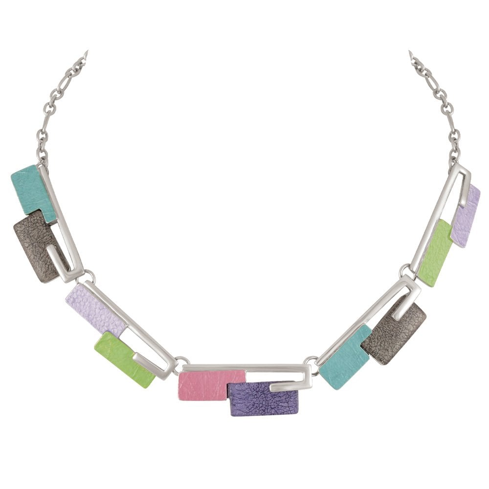 Contemporary Multicoloured Enamel Silver Tone Statement Necklace