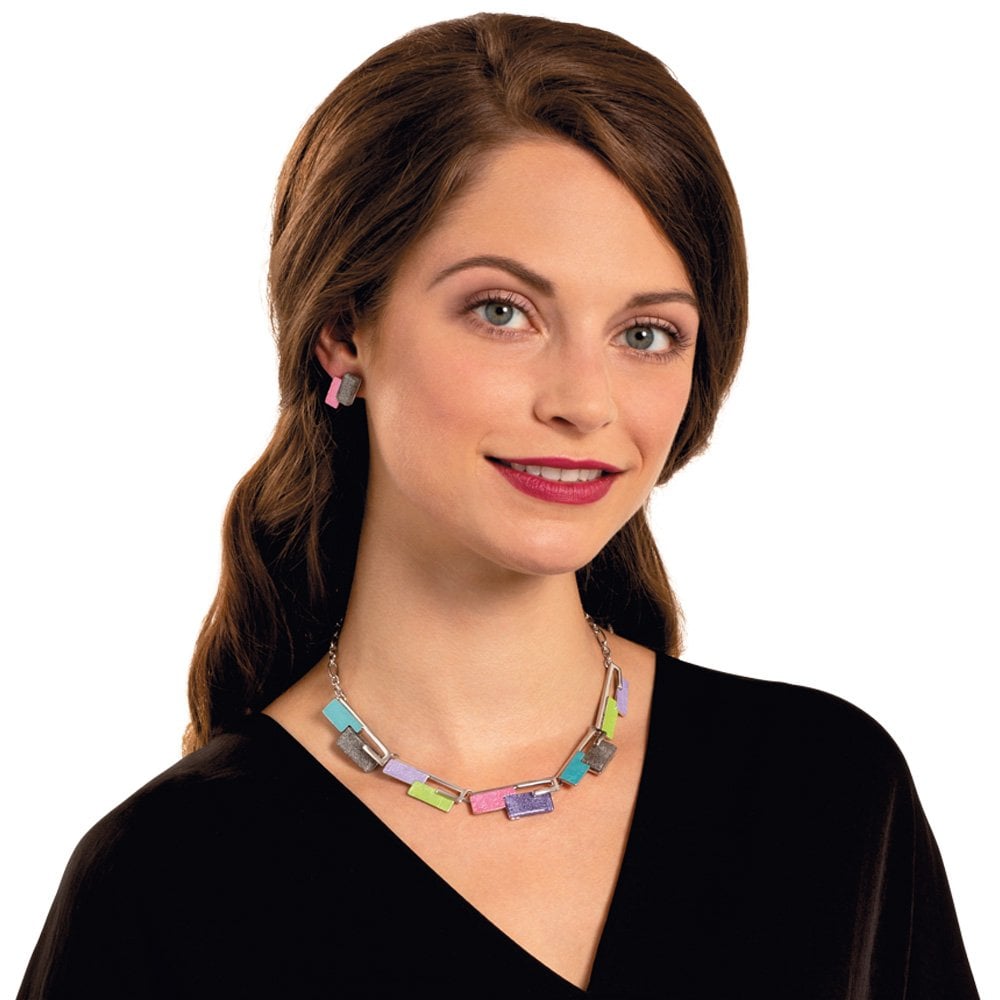 Contemporary Multicoloured Enamel Silver Tone Statement Necklace