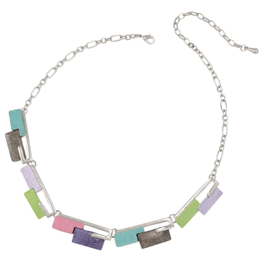 Contemporary Multicoloured Enamel Silver Tone Statement Necklace