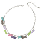 Contemporary Multicoloured Enamel Silver Tone Statement Necklace