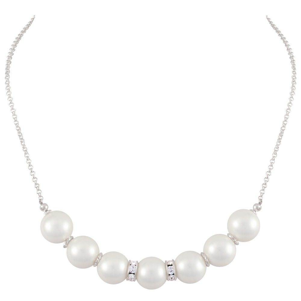 Viscountess White Shell Pearl Silver Tone Necklace