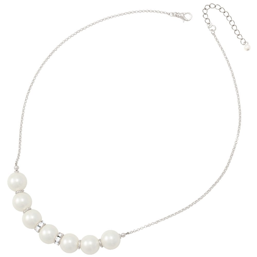 Viscountess White Shell Pearl Silver Tone Necklace