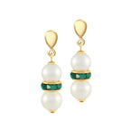 Kaleidoscope Emerald Green Crystal Shell Pearl Gold Tone Drop Pierced Earrings