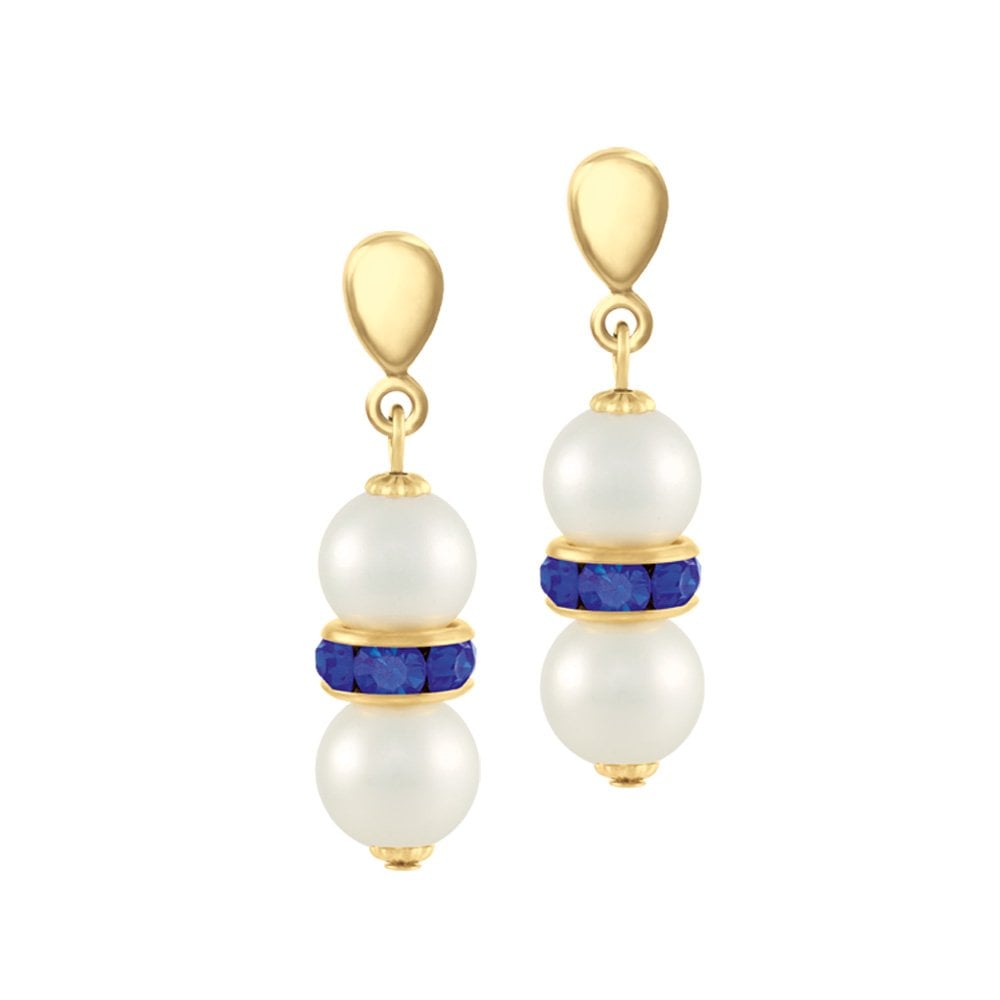 Kaleidoscope Sapphire Blue Crystal Shell Pearl Gold Tone Drop Pierced Earrings