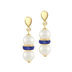 Kaleidoscope Sapphire Blue Crystal Shell Pearl Gold Tone Drop Pierced Earrings