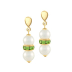 Kaleidoscope Peridot Green Crystal Shell Pearl Gold Tone Drop Pierced Earrings