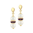 Kaleidoscope Amethyst Crystal Shell Pearl Gold Tone Drop Pierced Earrings