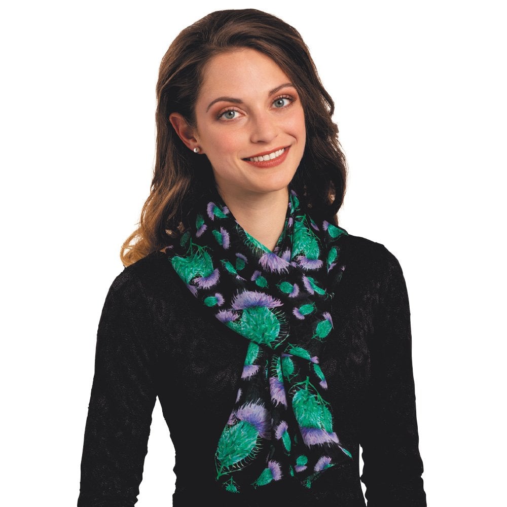 Scottish Thistle Purple and Black Multi Coloured Pure Silk Scarf