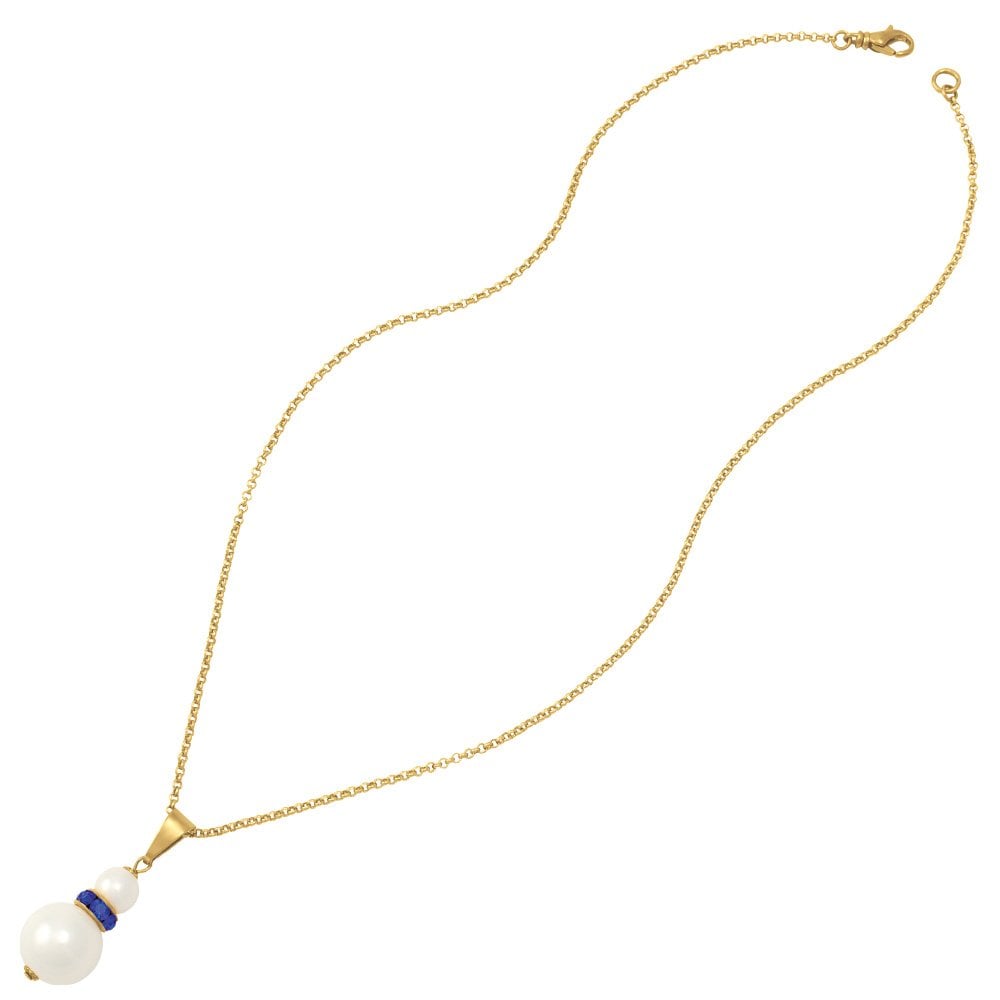 Alpine Sapphire Blue Austrian Crystal White Shell Pearl Gold Tone Pendant