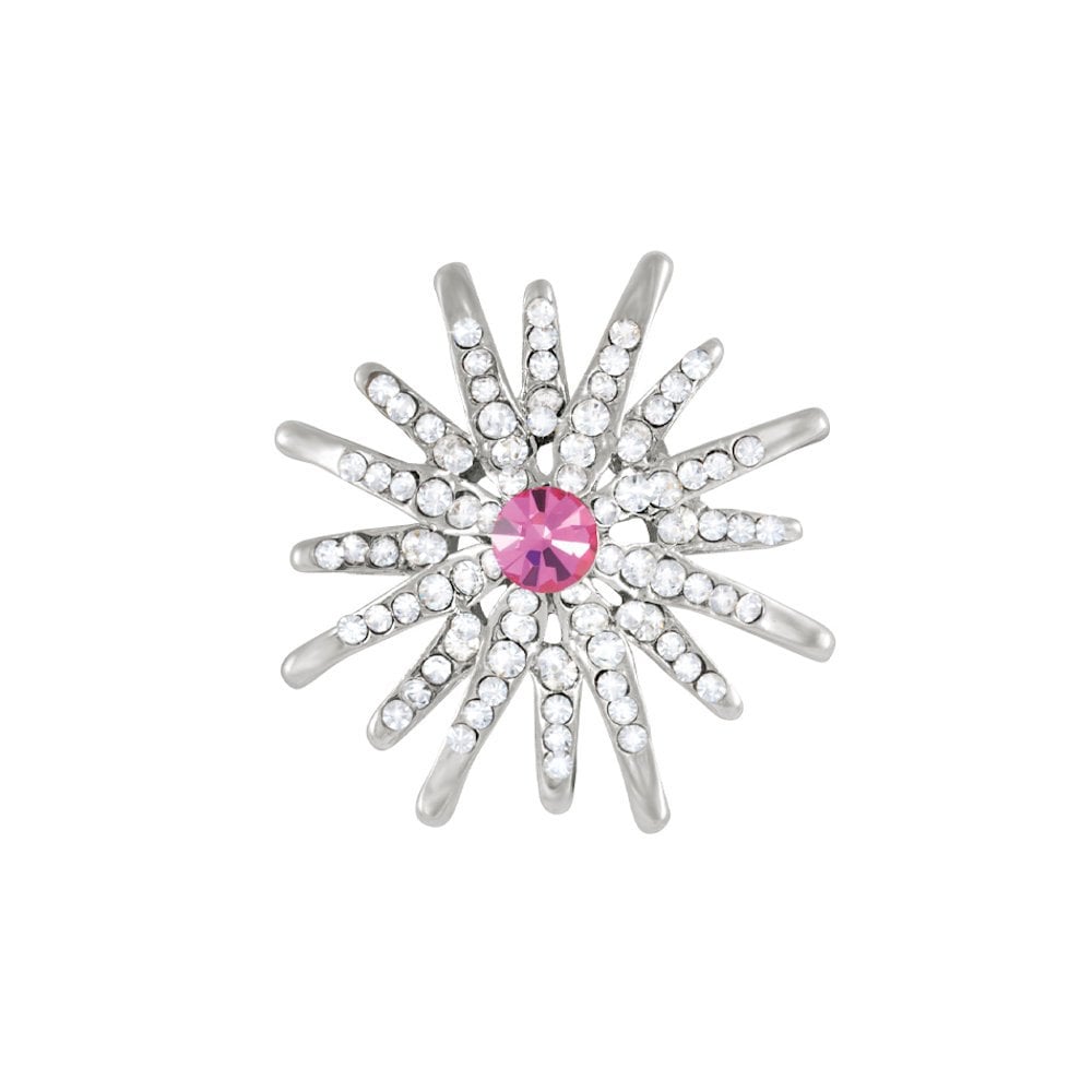 Stellar Pink and Clear Crystal Silver Tone Star Brooch