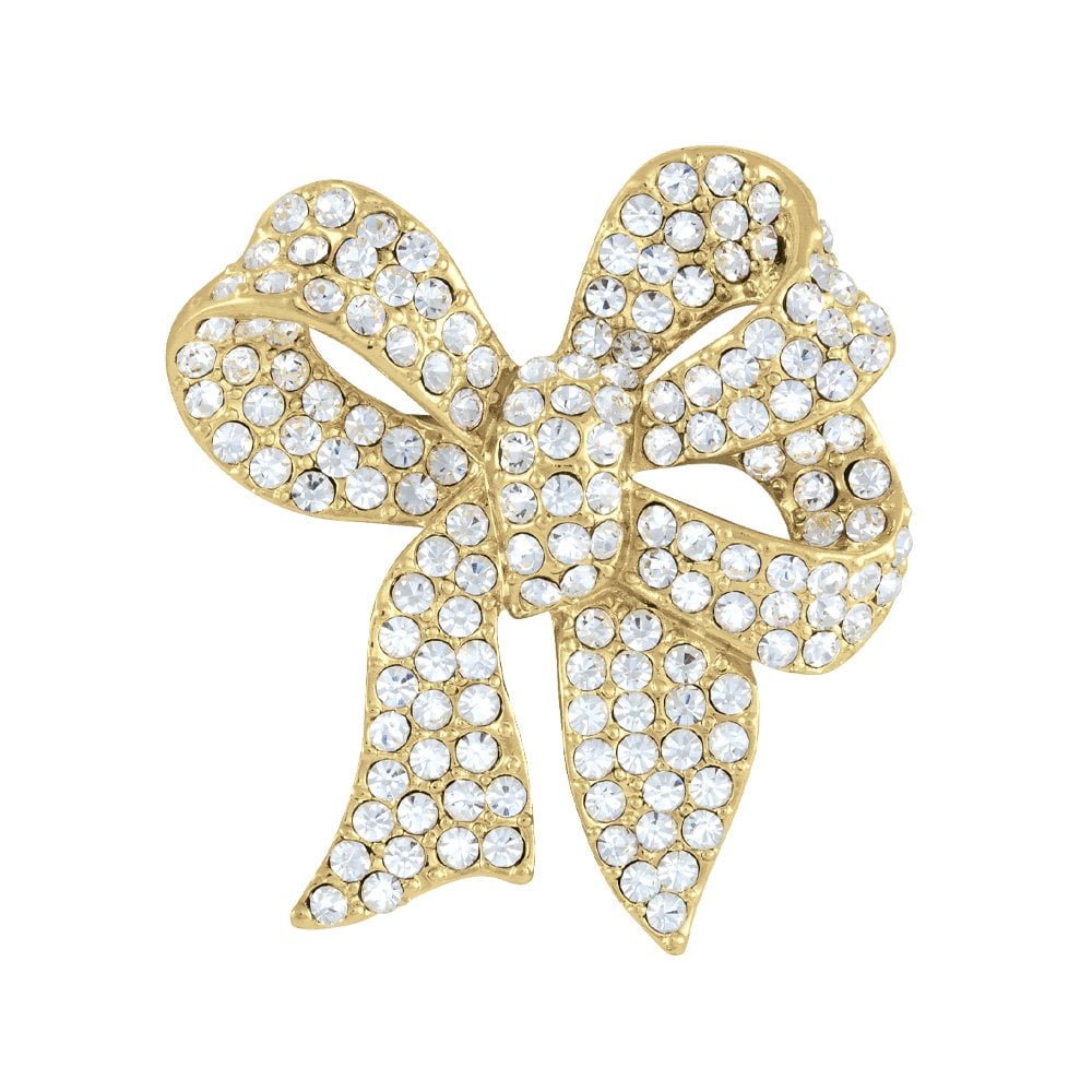 Décor Clear Crystal Gold Tone Bow Brooch
