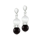 Vaudeville Black and White Cat's Eye Silver Tone Drop Clip On Earrings