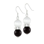 Vaudeville Black and White Cat's Eye Silver Tone Drop Pierced Earrings