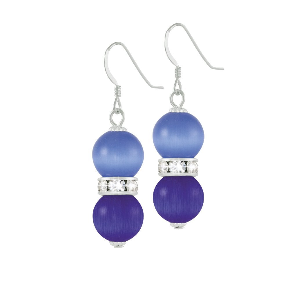 Vaudeville Blue Multi Cat's Eye Silver Tone Drop Pierced Earrings