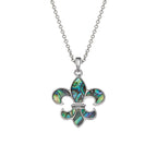 Fleur De Lys Paua Shell Silver Tone Pendant