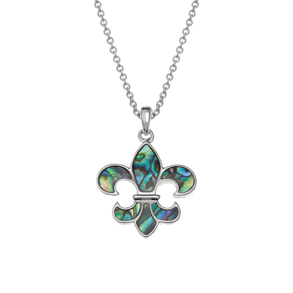 Fleur De Lys Paua Shell Silver Tone Pendant
