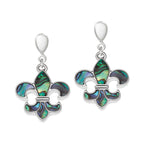 Fleur De Lys Paua Shell Silver Tone Drop Clip On Earrings