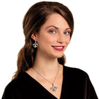 Fleur De Lys Paua Shell Silver Tone Drop Pierced Earrings