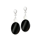 Silhouette Black Agate and White Jade Semi Precious Drop Clip On Earrings
