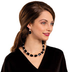 Silhouette Black Agate and White Jade Semi Precious Drop Pierced Earrings