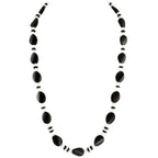 Silhouette Black Agate and White Jade Semi Precious Beaded Long Necklace
