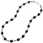 Silhouette Black Agate and White Jade Semi Precious Beaded Long Necklace