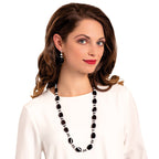 Silhouette Black Agate and White Jade Semi Precious Disc Drop Clip On Earrings