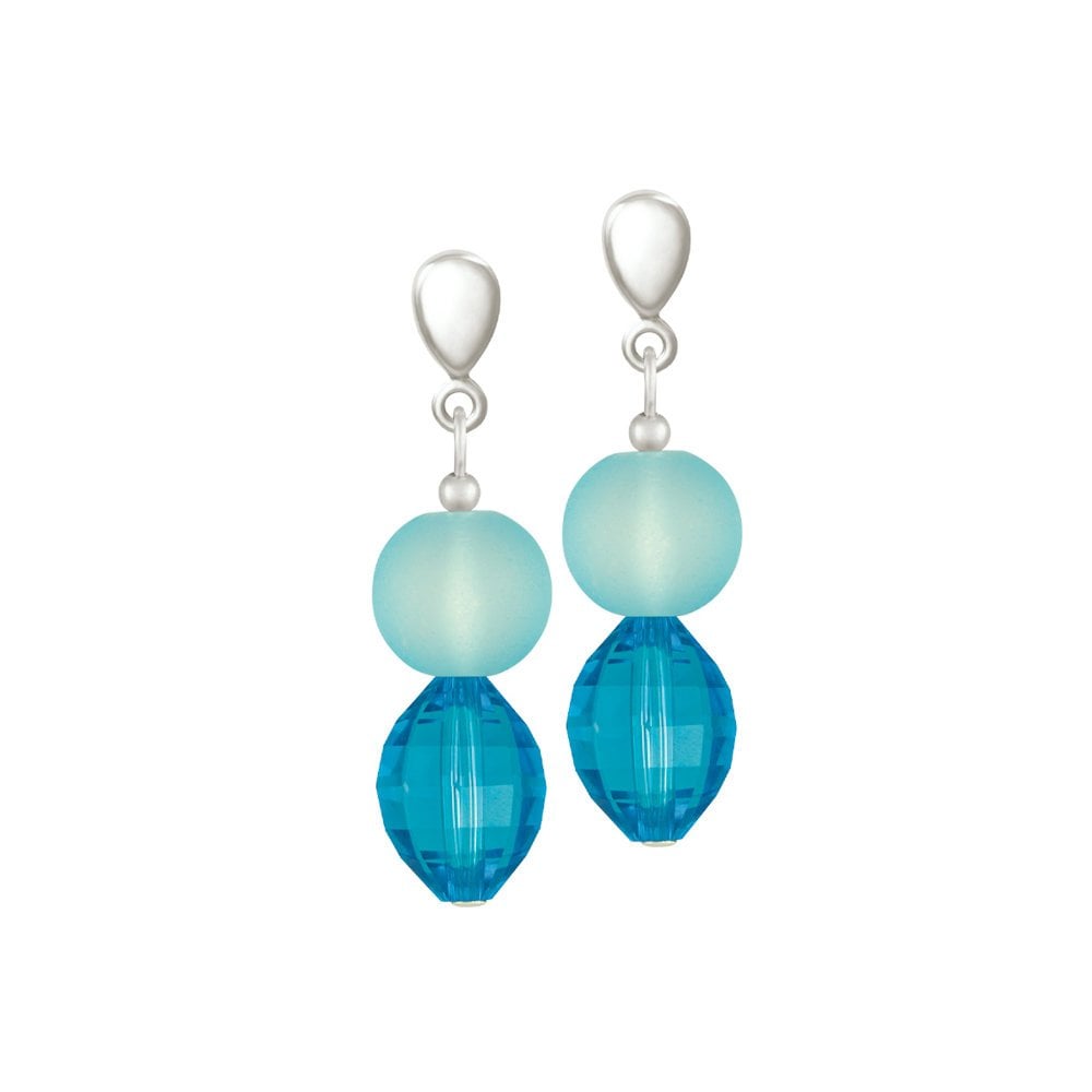Marine Turquoise Crystal and Glass Drop Pierced Earrings