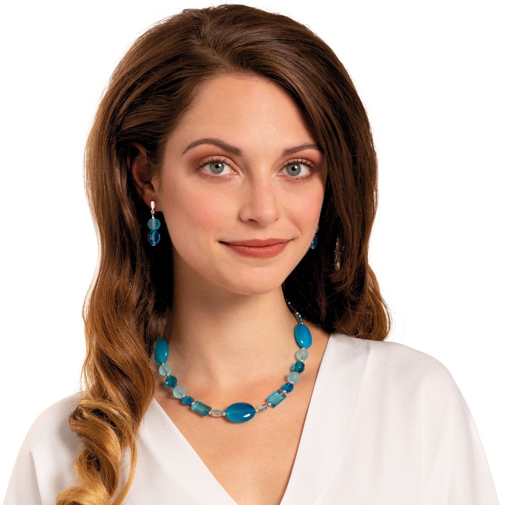 Marine Turquoise Crystal and Glass Drop Pierced Earrings