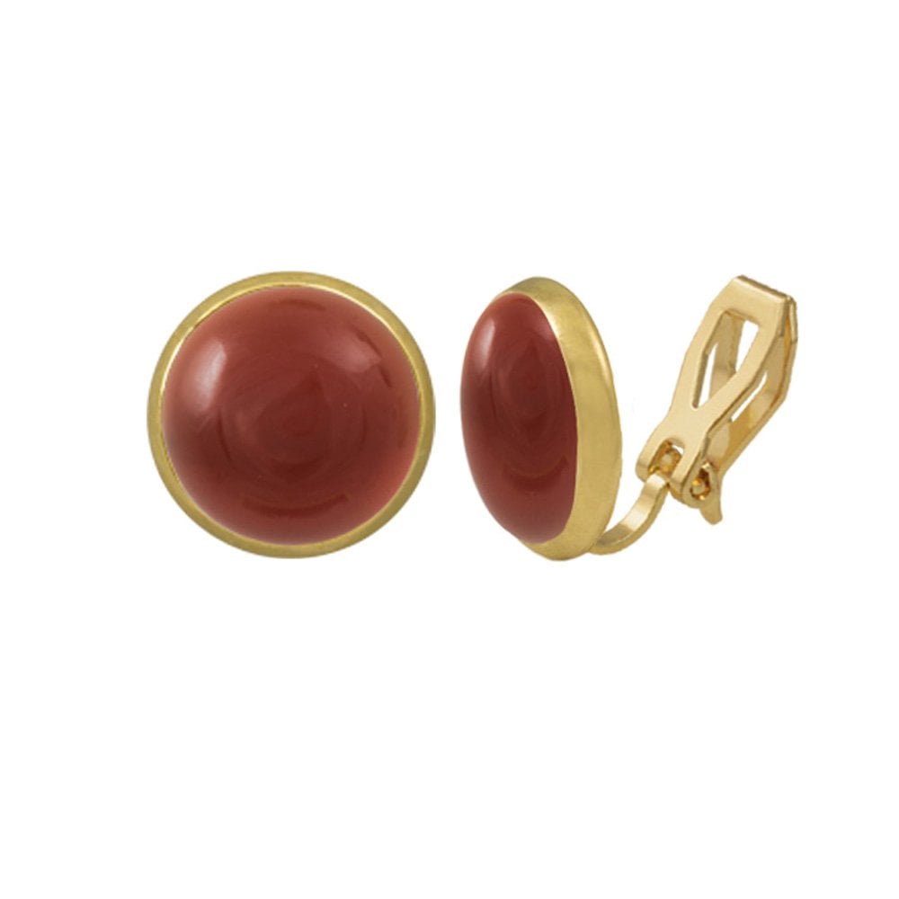 Symphony Carnelian Gold Stud Clip On Earrings