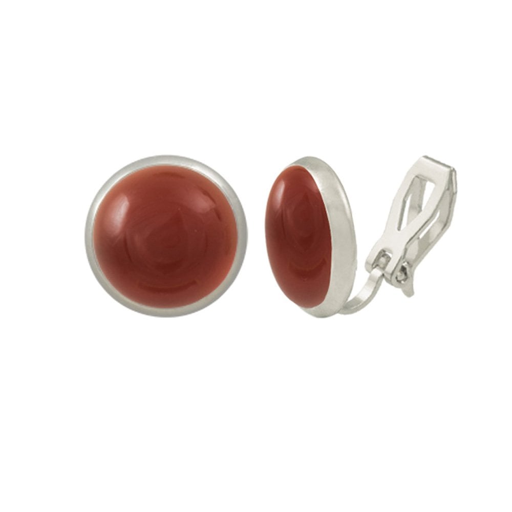 Symphony Carnelian Silver Stud Clip On Earrings