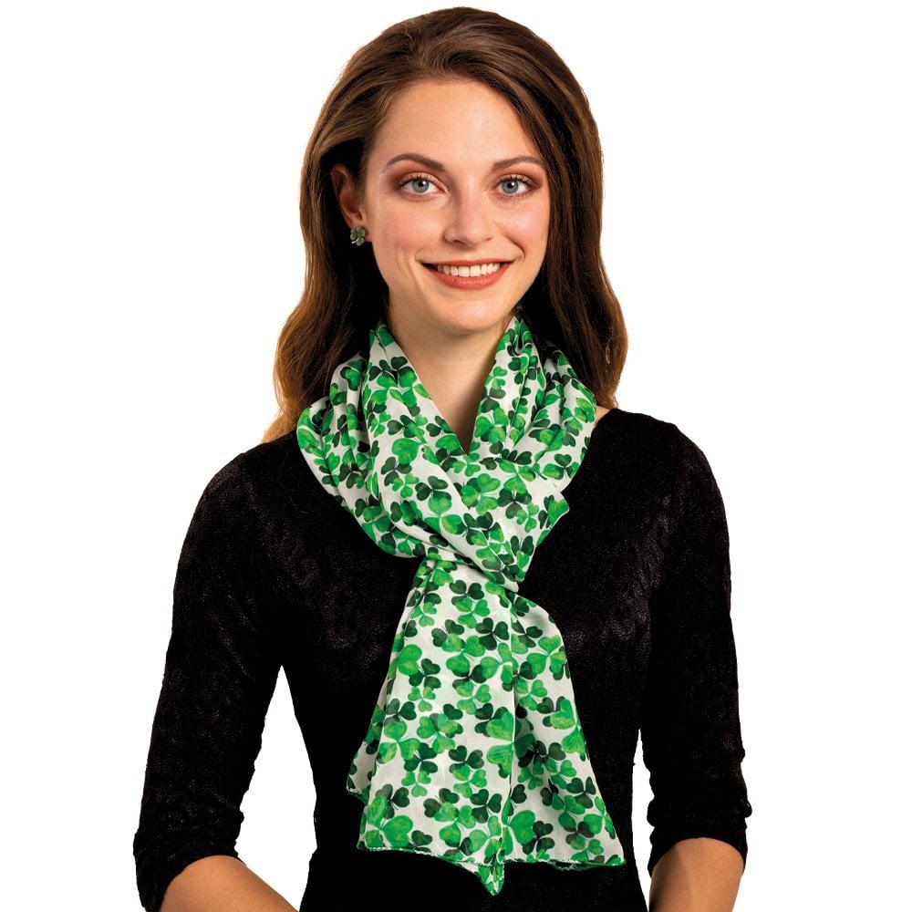 Irish Shamrock Green and White Multi Coloured Pure Silk Scarf