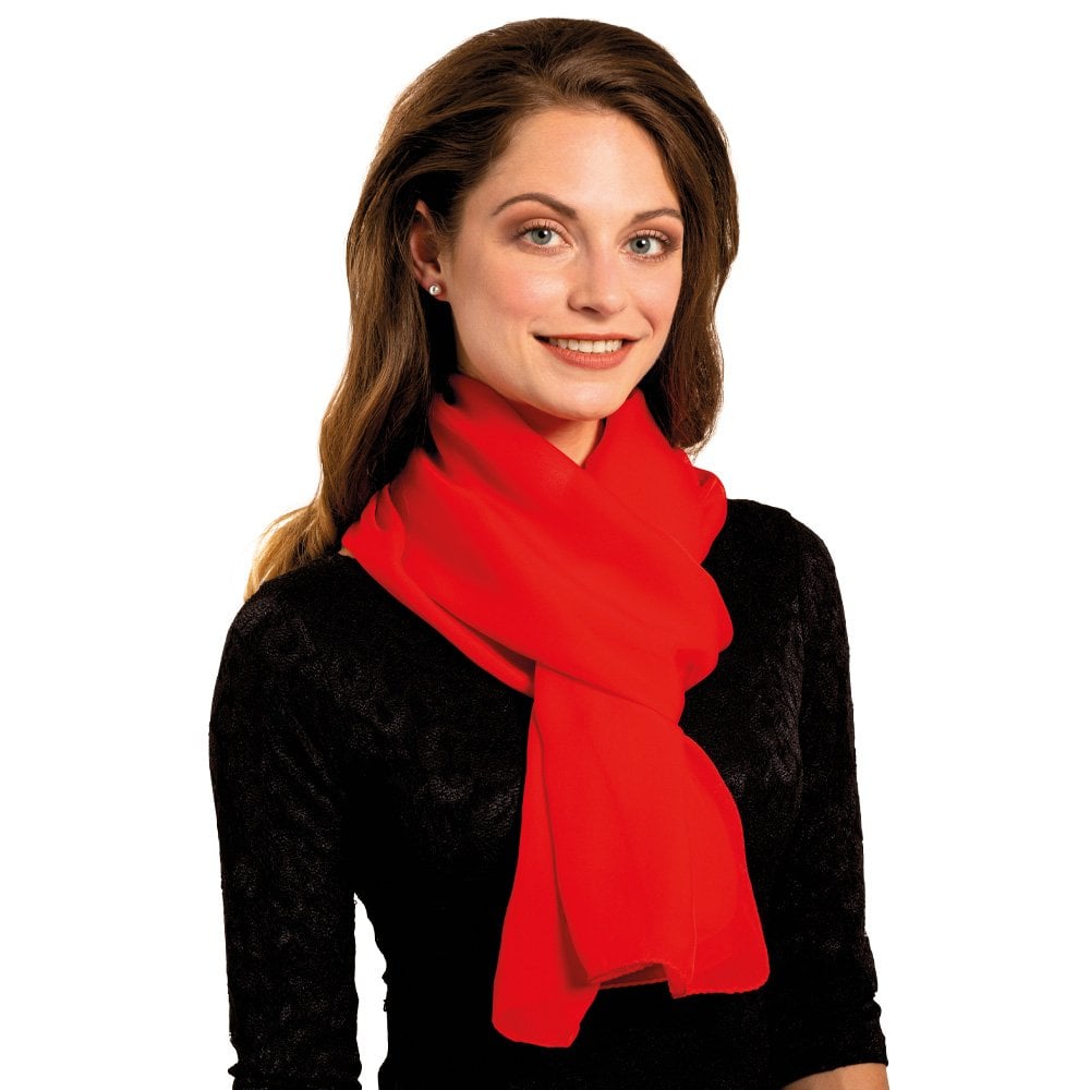 Plain Red Oblong Pure Silk Chiffon Scarf