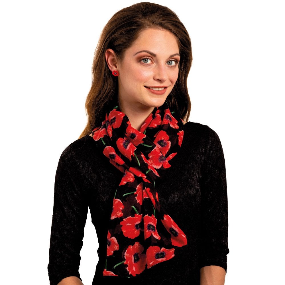 Forever Poppy Red and Black Multi Coloured Pure Silk Scarf
